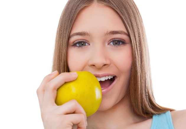 happy woman eating