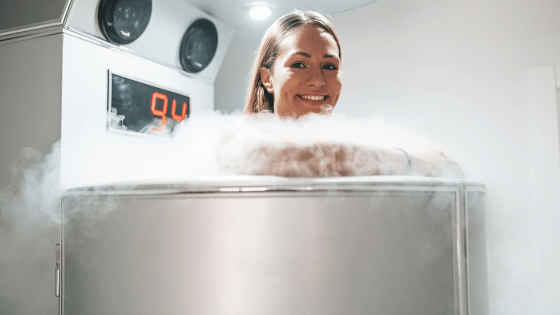 Woman inside a cryotherapy machine